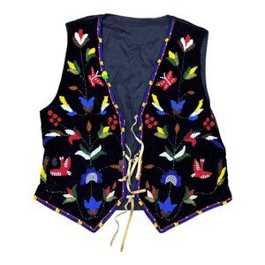 Vtg Hairston Roberson Ropa Beaded Western Vest Small Medium Butterflies Flowers